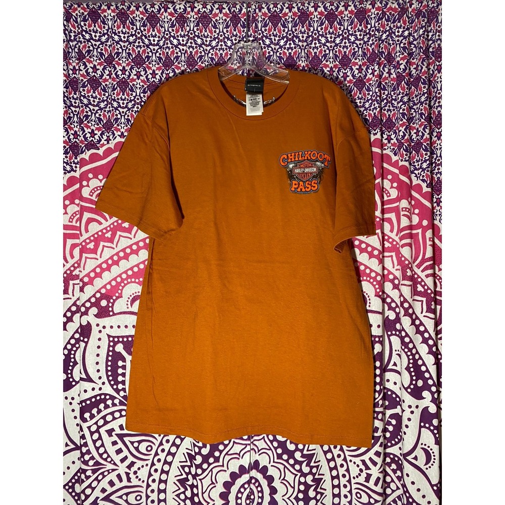 NWT Harley Davidson Shirt Chilkoot Pass Skagway Alaska Orange Size Large